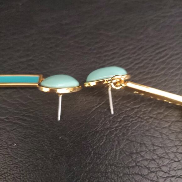 Trina Turk Long Dangle Earrings Gold Plated Shades of Blue Green - Picture 4 of 5